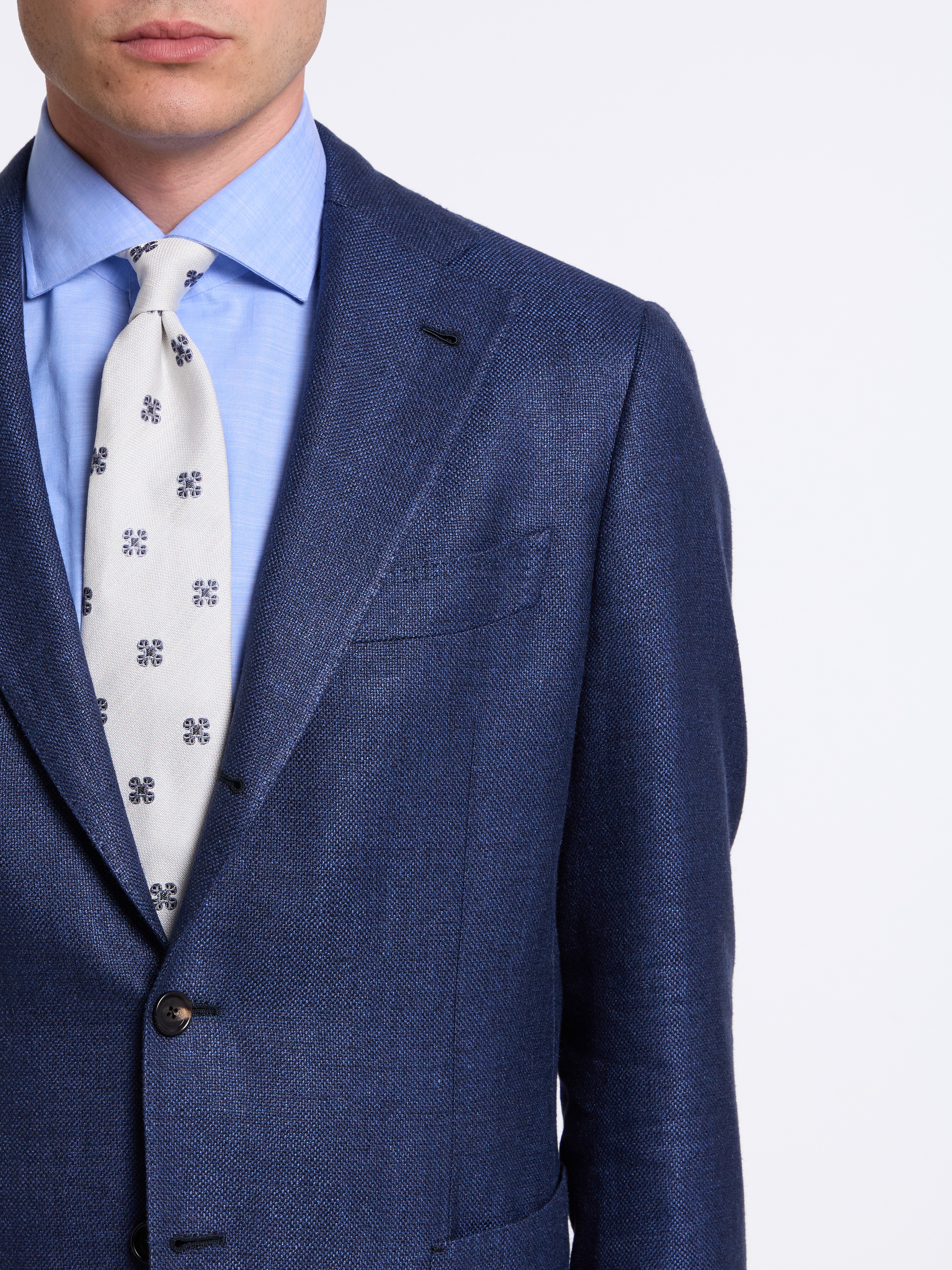 SINGLE-BREASTED LINEN BLEND SOLID COLOR TAILORED JACKET - BLUE